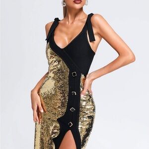 Gold Sequin Bandage Dress